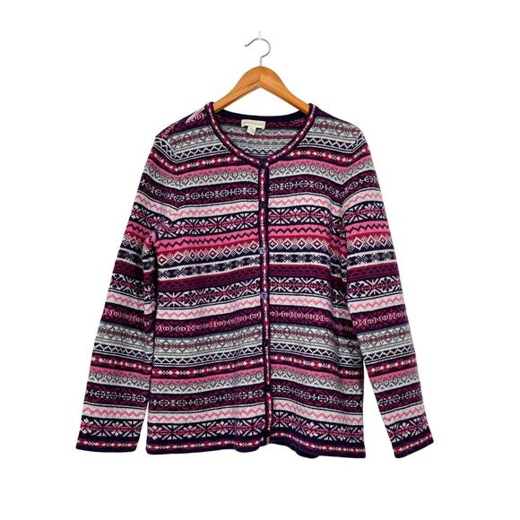 Appleseed’s Wool Blend Fair Isle Nordic Multicolor Knit Cardigan Sweater Sz L - Picture 1 of 10